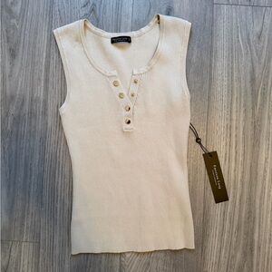 NWT Emerson Lane Cream Ribbed Henley Tank Top | Gold Button Sleeveless Knit